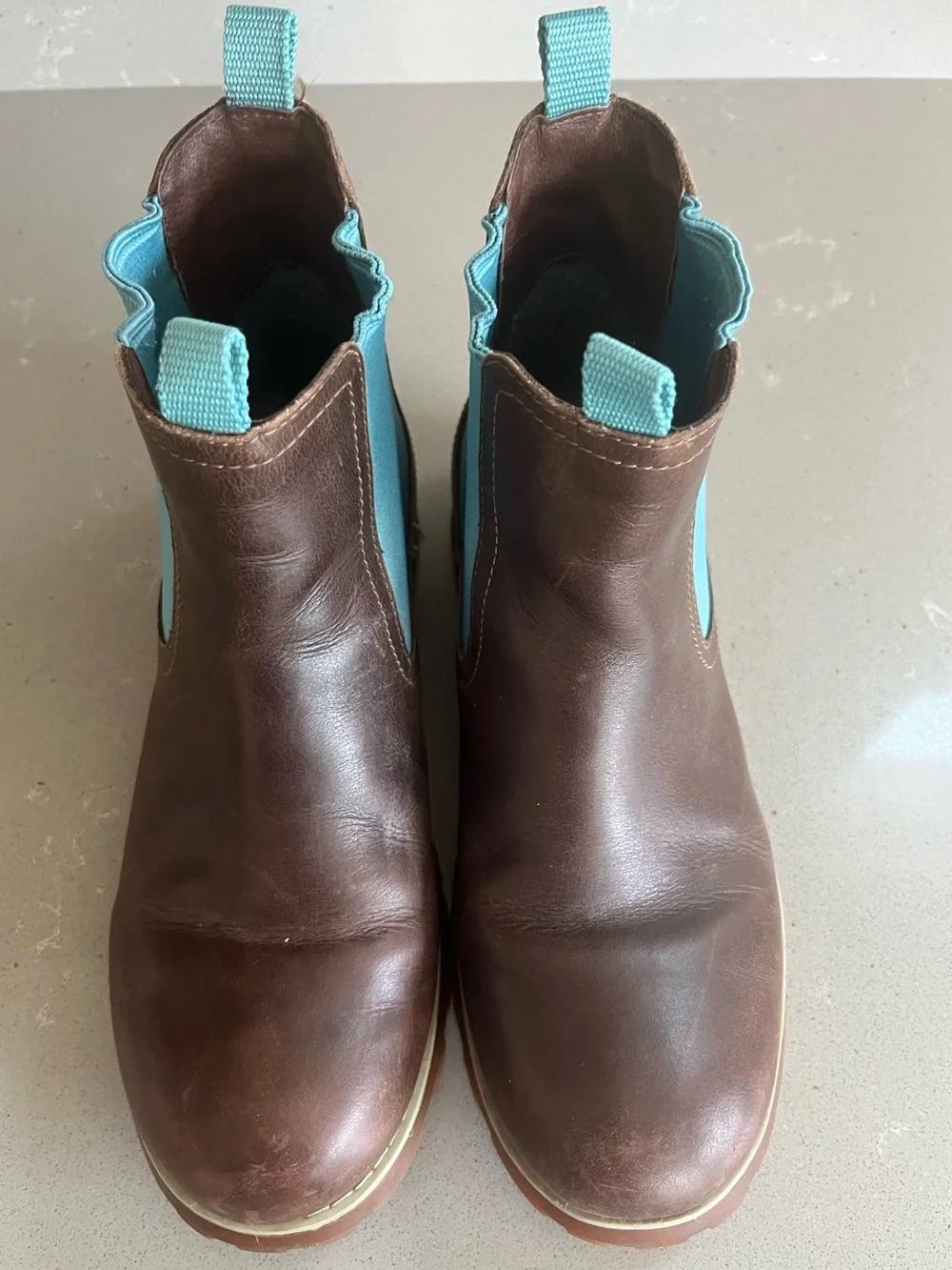 Camper Brutus Chelsea Ankle Boots Brown Leather Blue Elastic EU 37/US 6.5-7